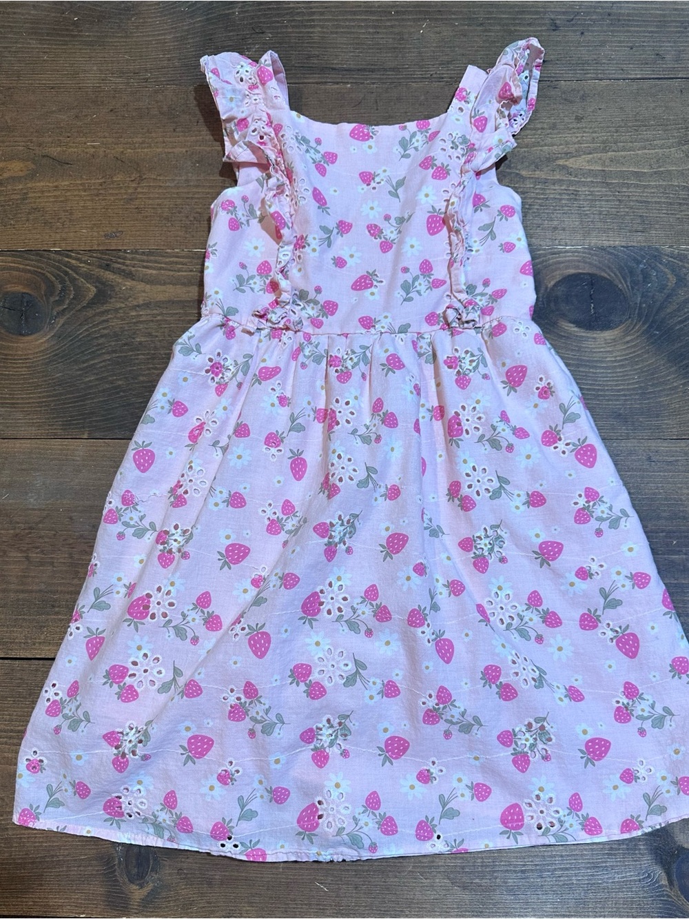 Little Lass Pink Strawberry & Floral Ruffled Sundress